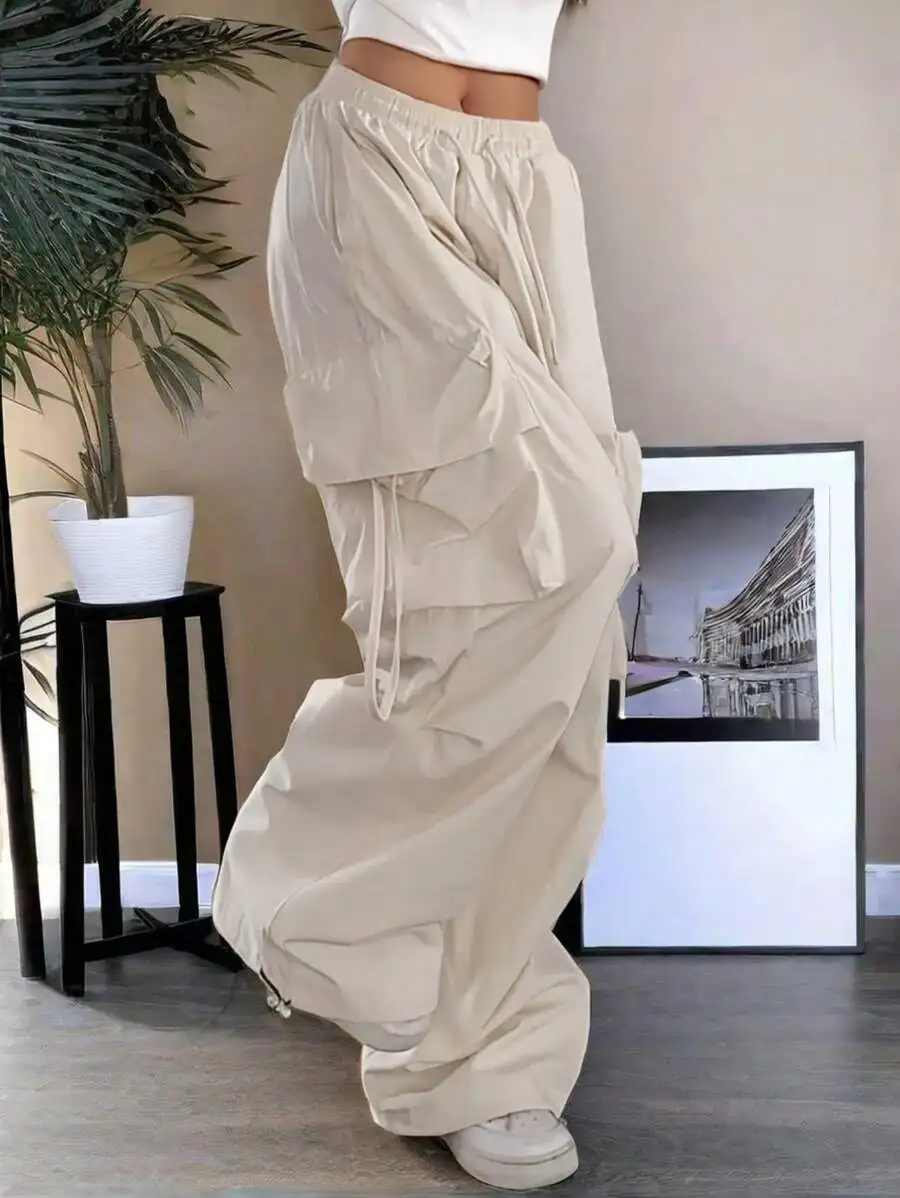 High Waist Flap Pocket Drawstring Elastic Waist Wide Leg Cargo Pants Casual Spring
High Waist Flap Pocket Drawstring Elastic Waist Wide Leg Cargo Pants Casual Spring