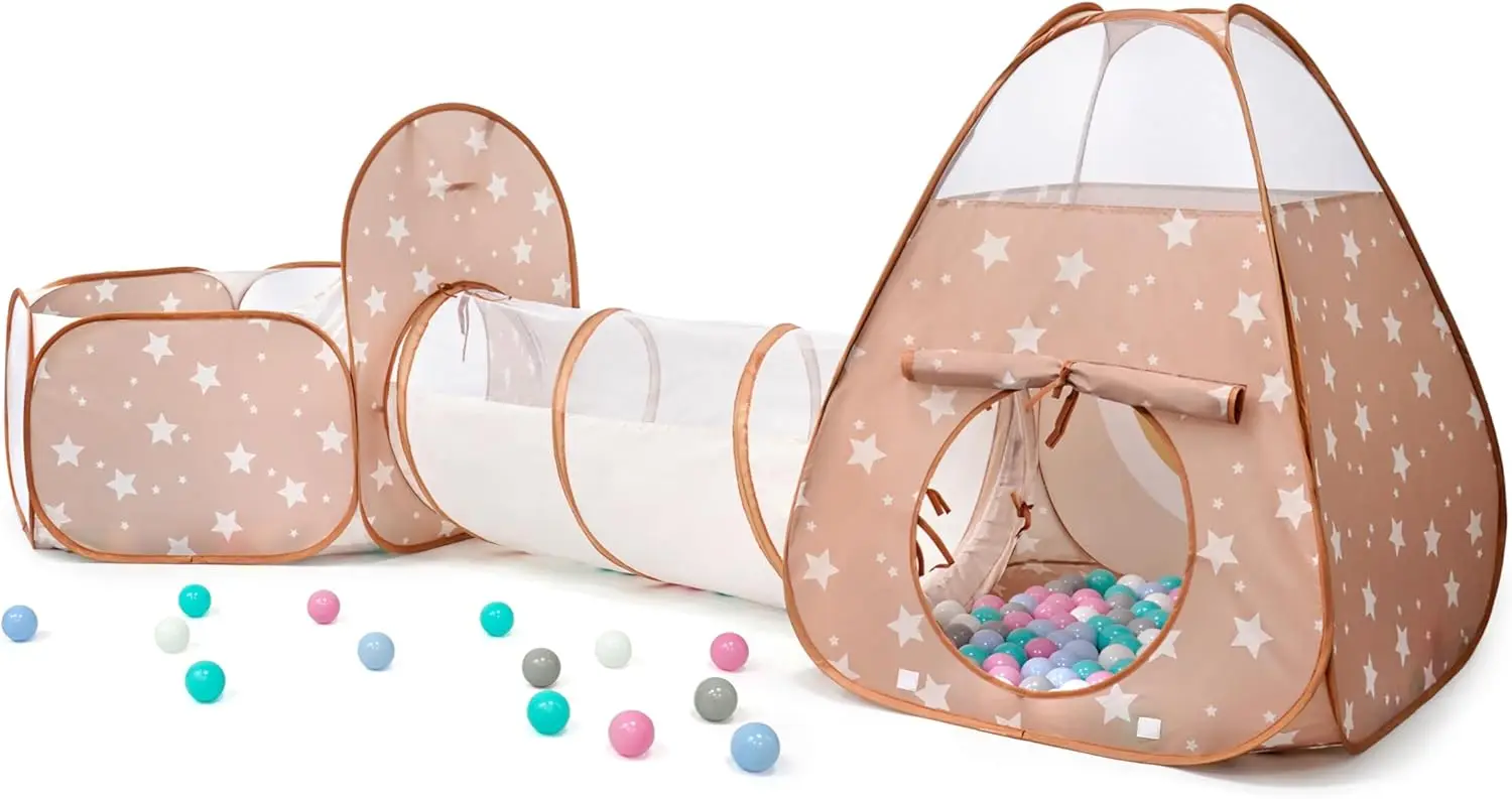 3-in-1 Kids Play Tent with Tunnel & Ball Pit for Indoor/Outdoor Fun, Brown/Apricot
3-in-1 Kids Play Tent with Tunnel & Ball Pit for Indoor/Outdoor Fun, Brown/Apricot