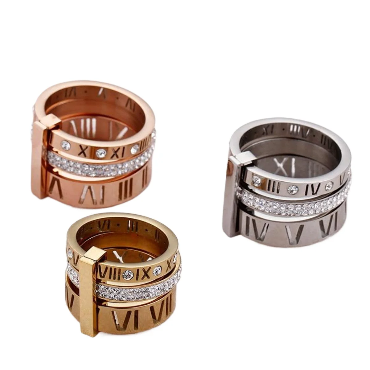 Stainless Steel Zircon Rings for Women Three Layers Roman Numerals Bridal Wedding Women Rings Fashion Jewelry Gift
Stainless Steel Zircon Rings for Women Three Layers Roman Numerals Bridal Wedding Women Rings Fashion Jewelry Gift