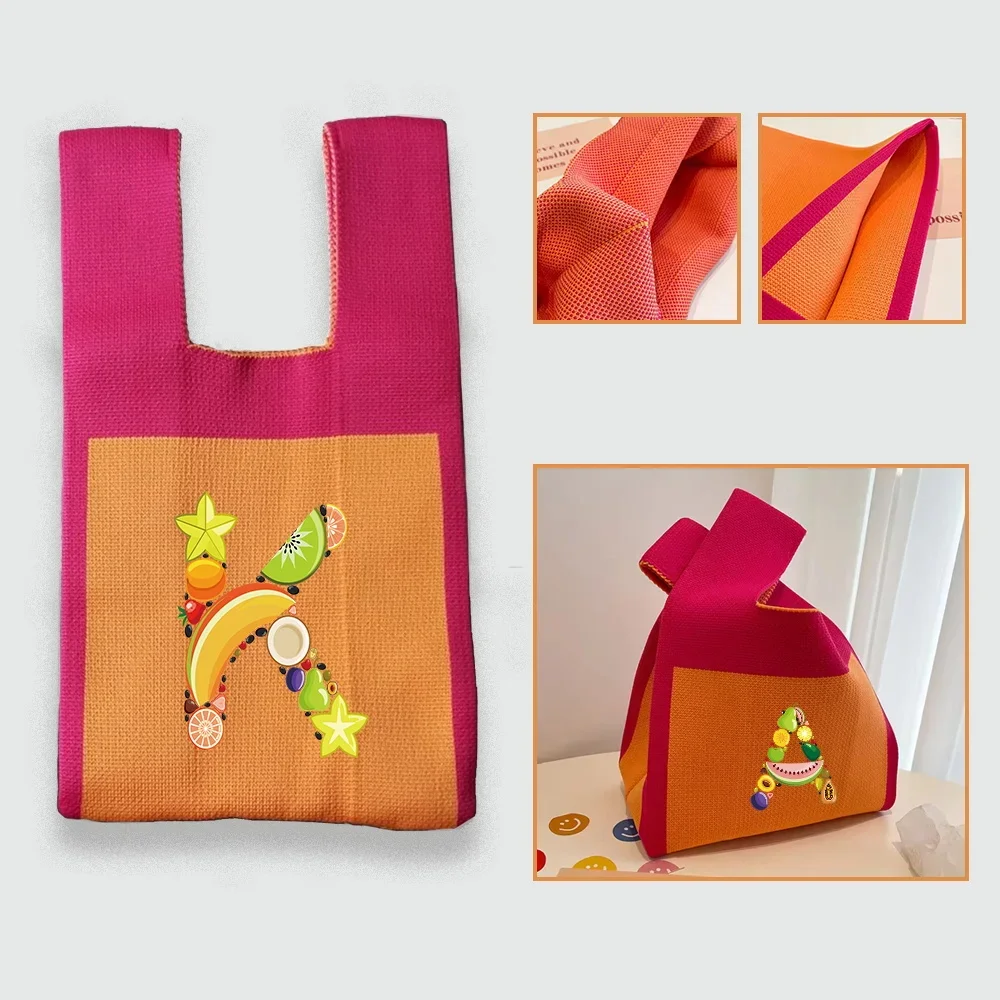 Tote Bags Knit Handbag Wrist Large Capacity Handbags Woven Knot Storage Bag Pouch Portable Purse Fruit Letter Print Series
Tote Bags Knit Handbag Wrist Large Capacity Handbags Woven Knot Storage Bag Pouch Portable Purse Fruit Letter Print Series