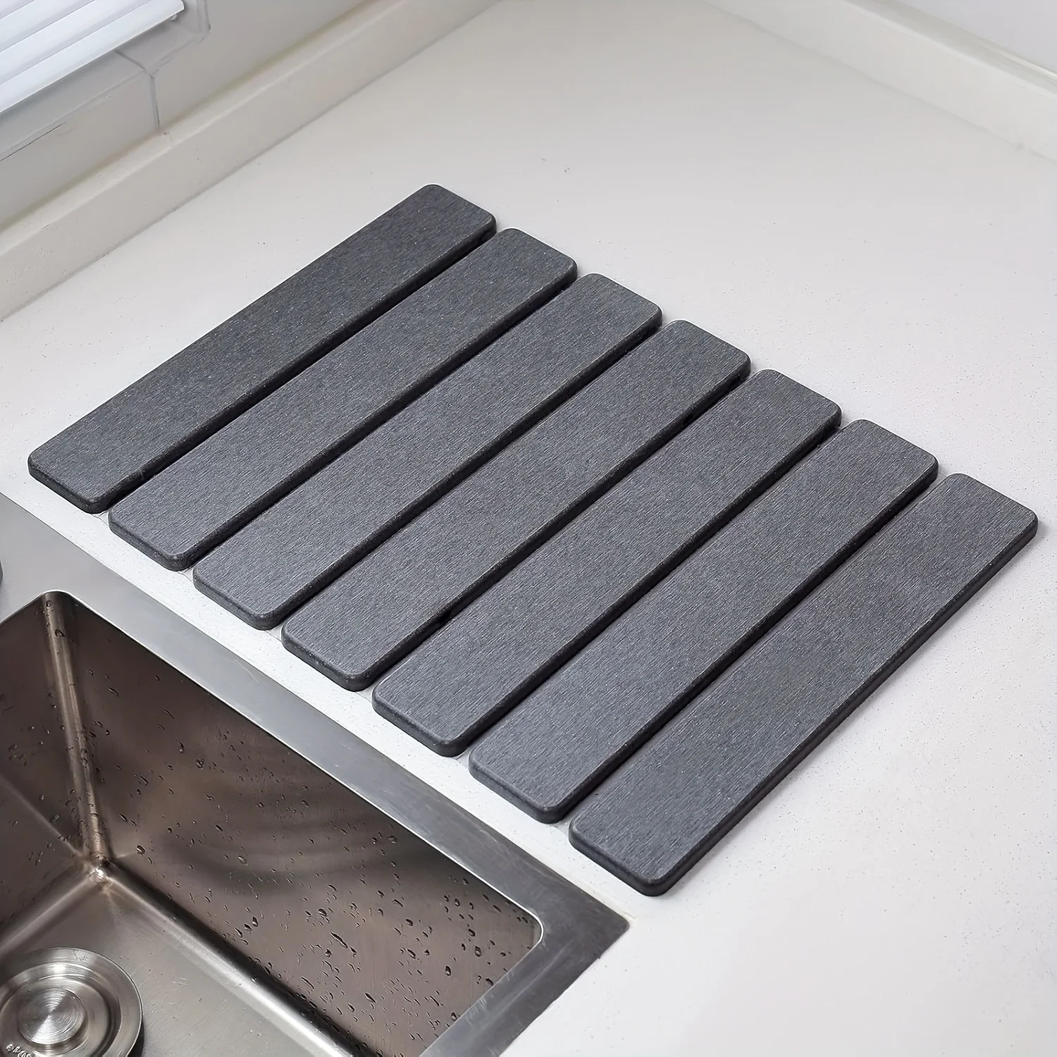 Fast Drying Dish Mat for Kitchen Sink, Non-Slip Drying Rack Pad, Waterproof Counter Protector, Quick Dry Gray