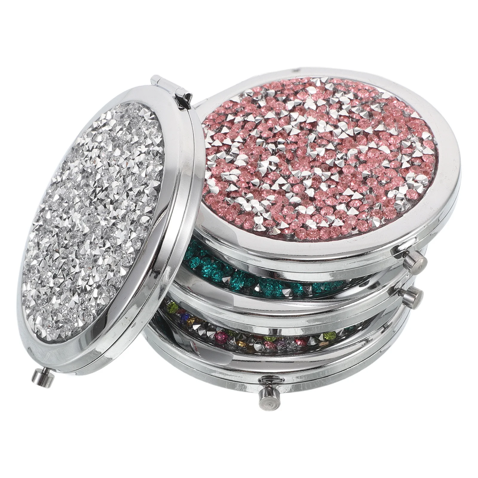 4Pcs Crystal Rhinestone Double Sided Mirror Vintage Metal Compact with Magnification Portable Foldable Design for Travel Purse
4Pcs Crystal Rhinestone Double Sided Mirror Vintage Metal Compact with Magnification Portable Foldable Design for Travel Purse