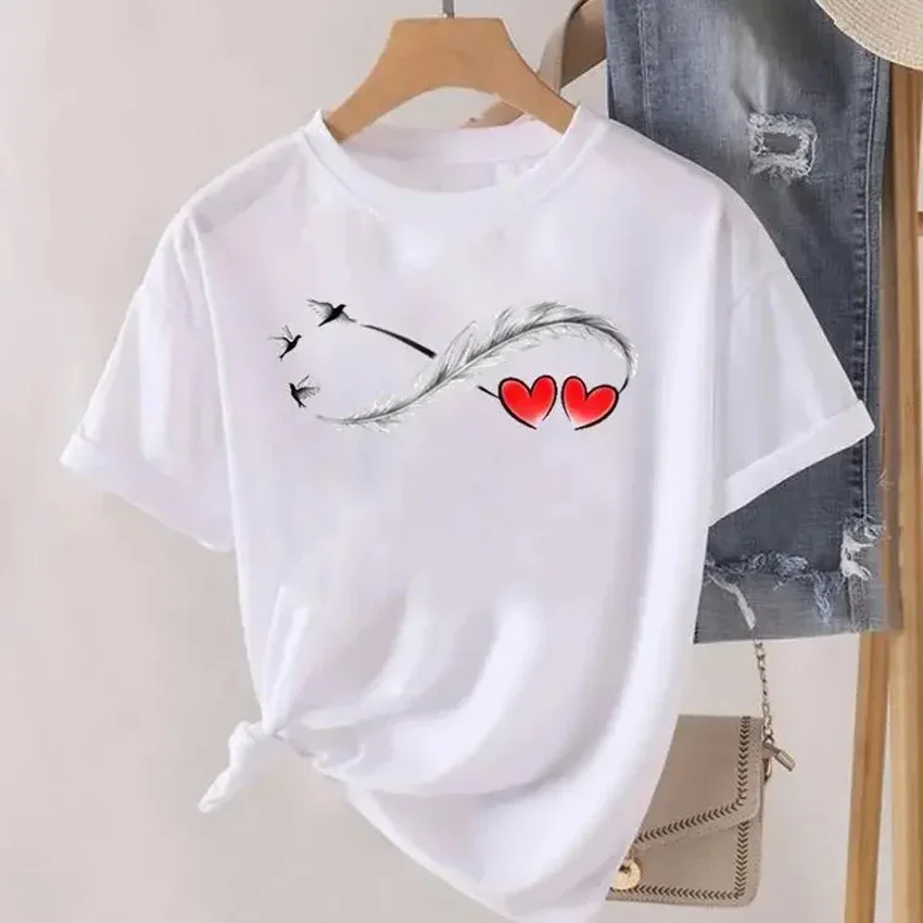 Love Heart Feather Trend Women Fashion Clothing Graphic T-shirts Clothes Print Female Shirt Short Sleeve Lady Casual Tee
Love Heart Feather Trend Women Fashion Clothing Graphic T-shirts Clothes Print Female Shirt Short Sleeve Lady Casual Tee