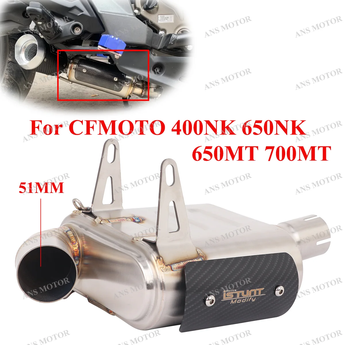 Slip On For CFMOTO 400NK 650NK 650MT 700MT Motorcycle Exhaust Escape System Middle Link Pipe NK400 Exhaust Low Mounting 51MM
Slip On For CFMOTO 400NK 650NK 650MT 700MT Motorcycle Exhaust Escape System Middle Link Pipe NK400 Exhaust Low Mounting 51MM