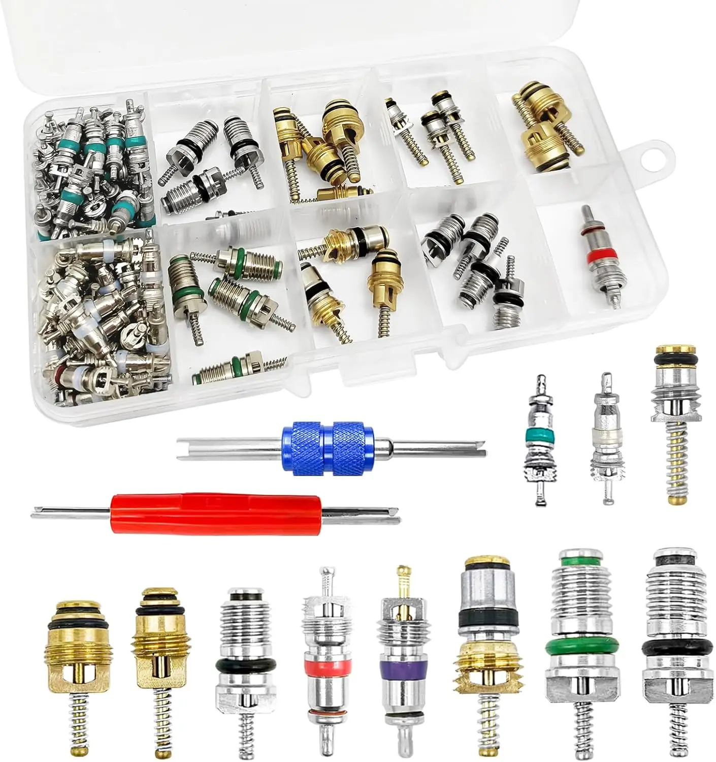 102Pcs Air Conditioning Valve Core A/C R12 R134a Automotive Air Conditioning Refrigeration Tire Valve Stem Cores Repair Tools
102Pcs Air Conditioning Valve Core A/C R12 R134a Automotive Air Conditioning Refrigeration Tire Valve Stem Cores Repair Tools