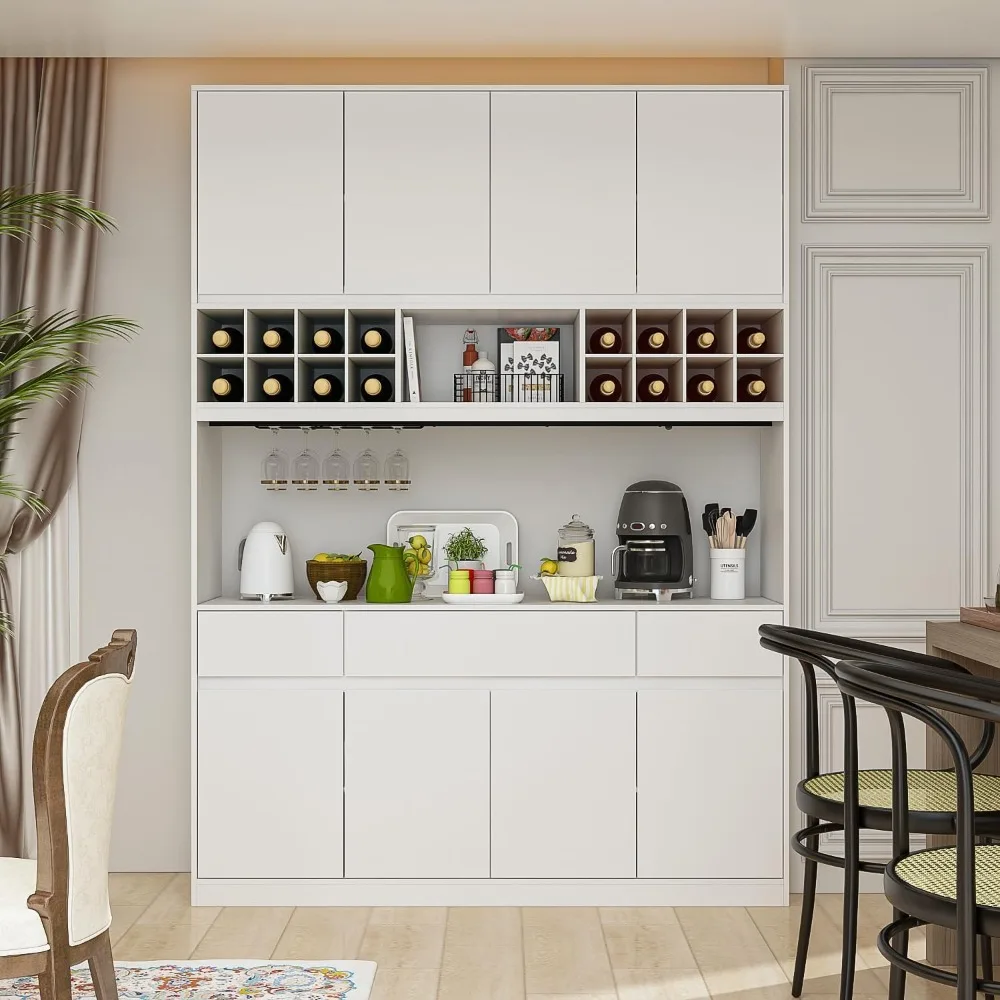 Modern Kitchen Pantry with Doors, Drawers, Wine Rack and Cup Holder, Wide Storage Cupboard Wine Bar Cabinet
Modern Kitchen Pantry with Doors, Drawers, Wine Rack and Cup Holder, Wide Storage Cupboard Wine Bar Cabinet