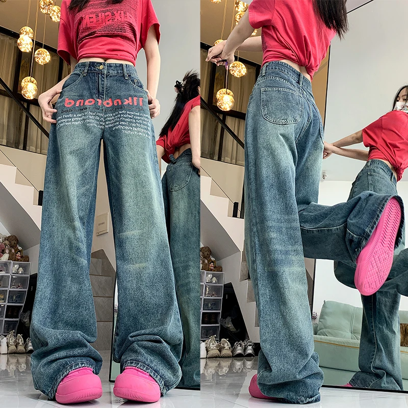 Woman American High Waist Gothic Wide Leg Jeans Female High Street Punk Pants Lady Vintage Oversized Clothes Blue Denim Trousers
Woman American High Waist Gothic Wide Leg Jeans Female High Street Punk Pants Lady Vintage Oversized Clothes Blue Denim Trousers