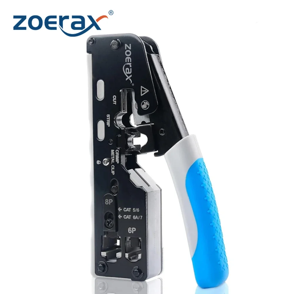 ZoeRax RJ45 Ethernet Crimping Tool for CAT8 Cat7 Cat6a Cat6 Cat5e Ethernet Connectors with wire stripping and cutting functions
ZoeRax RJ45 Ethernet Crimping Tool for CAT8 Cat7 Cat6a Cat6 Cat5e Ethernet Connectors with wire stripping and cutting functions