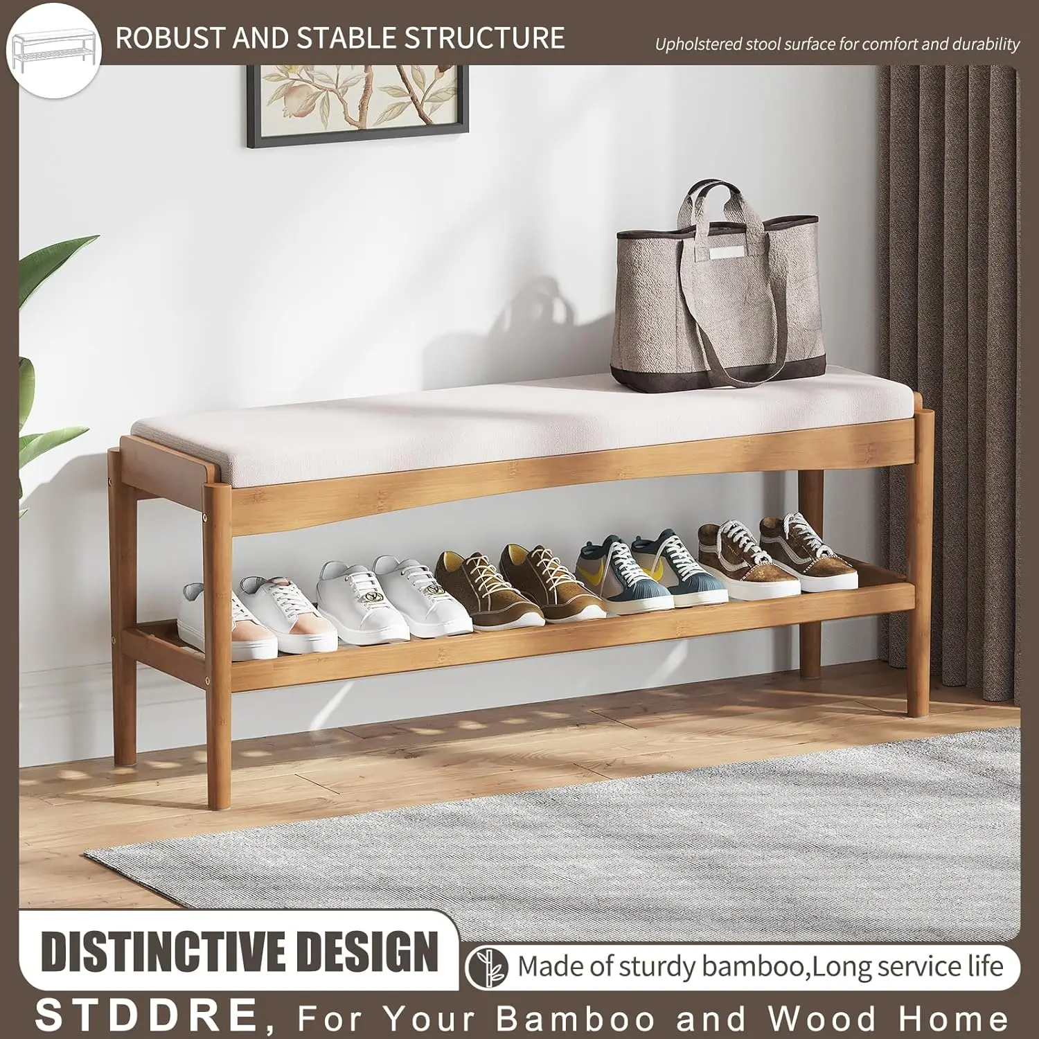 Shoe Bench Entryway Bamboo 2-Tier Shoe Rack with Cushion Padded Seat Shoe Bench Organizer Stable for Entry, Hallway, Living Room
Shoe Bench Entryway Bamboo 2-Tier Shoe Rack with Cushion Padded Seat Shoe Bench Organizer Stable for Entry, Hallway, Living Room