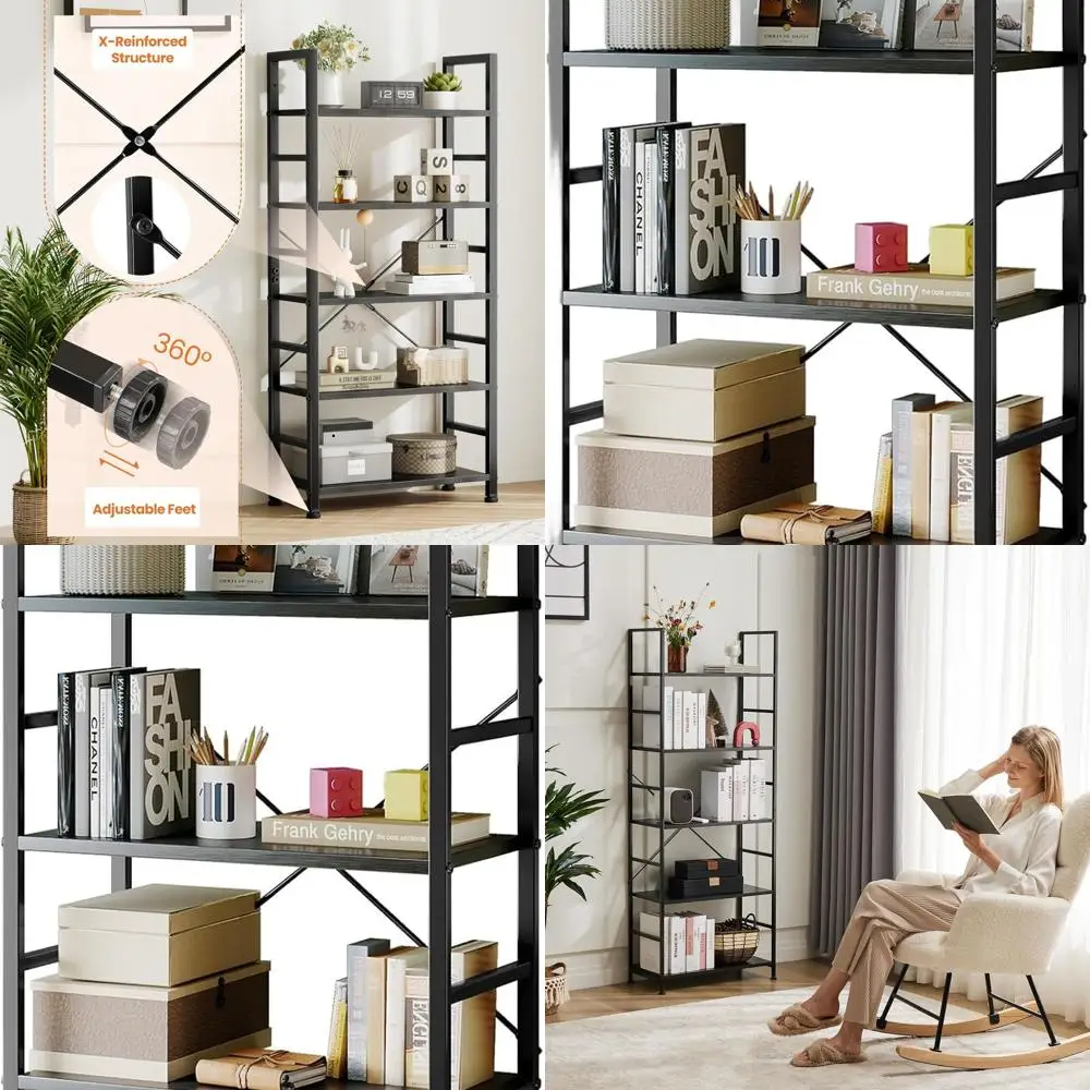 Contemporary 5-Shelf Tall Bookcase, Industrial Storage Organizer for Home, Garage, CDs, DVDs, Movies, Black
Contemporary 5-Shelf Tall Bookcase, Industrial Storage Organizer for Home, Garage, CDs, DVDs, Movies, Black