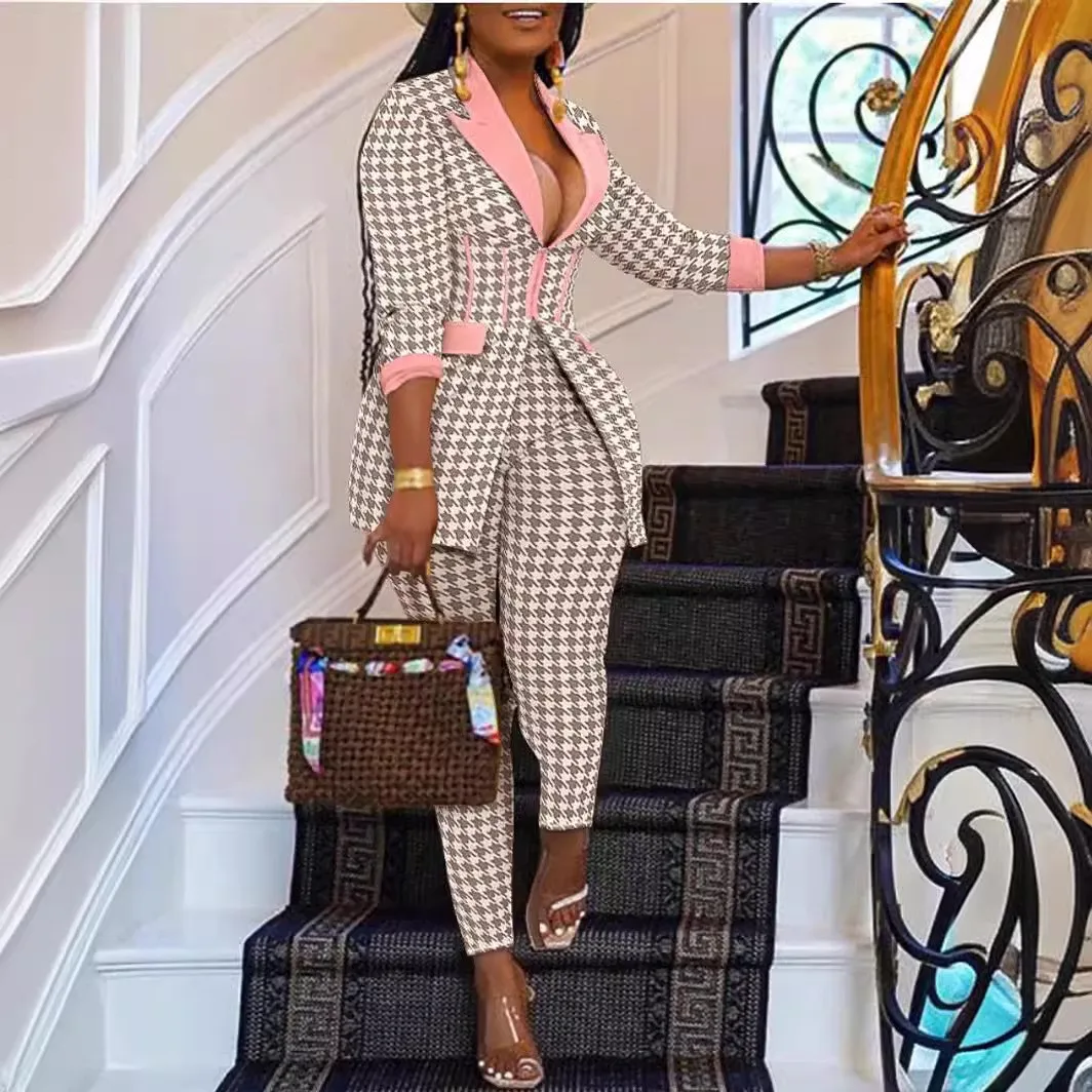 Winter Women's Clothing Clearance Sales Sexy Outfits Long Sleeve Notch Lapel Suit Set For Woman Polyester 3D Effect Trousers
Winter Women's Clothing Clearance Sales Sexy Outfits Long Sleeve Notch Lapel Suit Set For Woman Polyester 3D Effect Trousers