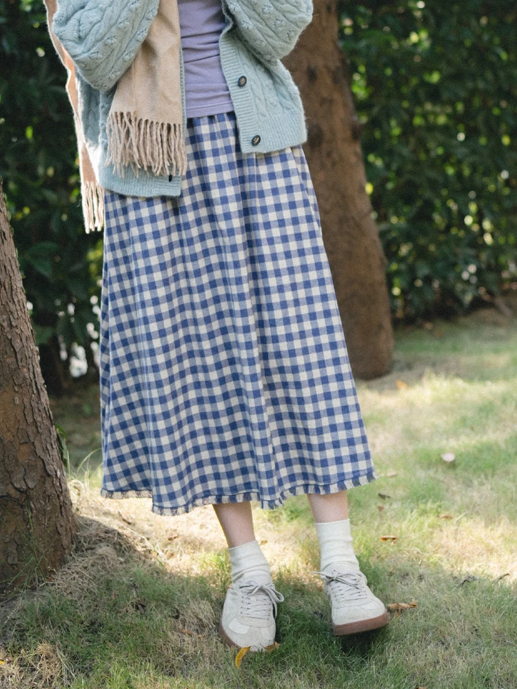 Double-Sided Brued Plaid Mid-Length Skirt Elastic Waist A-Line Hemmed Skirt Vintage Sle High Waist Cotton Material
Double-Sided Brued Plaid Mid-Length Skirt Elastic Waist A-Line Hemmed Skirt Vintage Sle High Waist Cotton Material