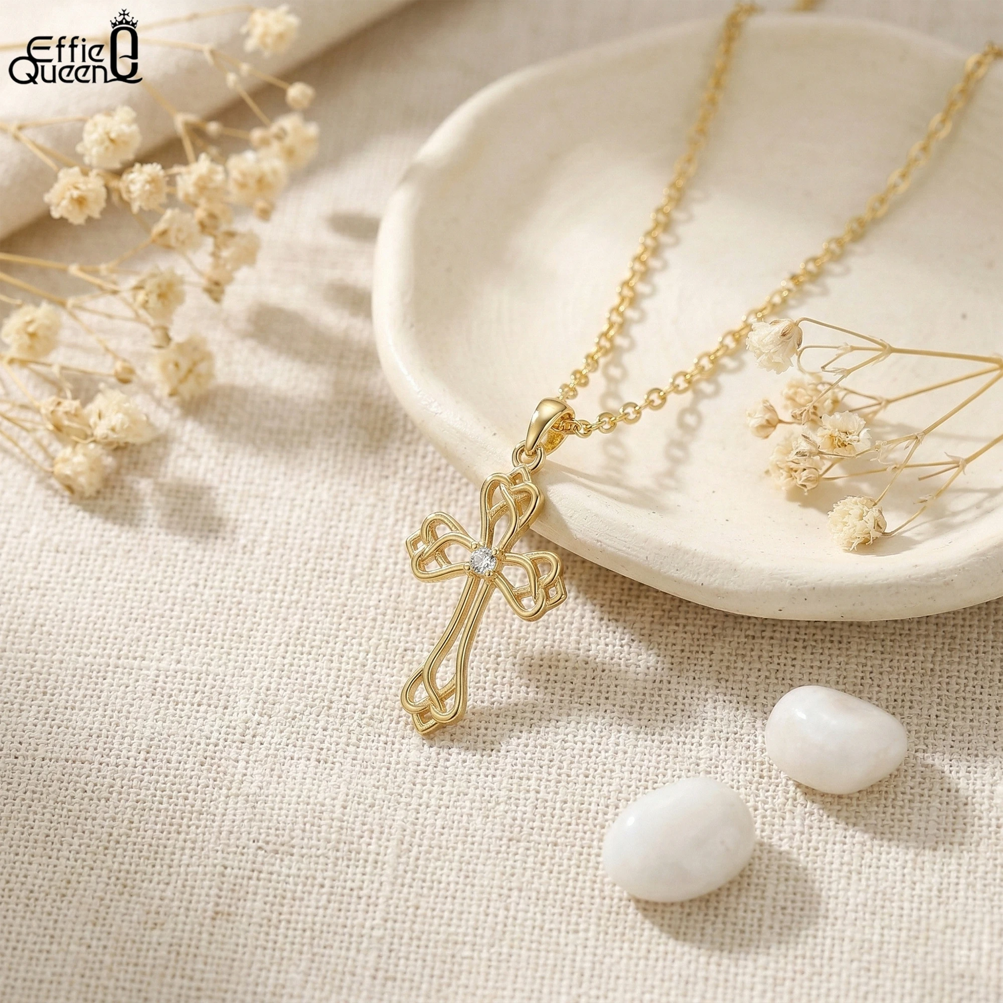 Effie Queen 100% S925 Silver 14k Gold Cross Shaped Round Zirconia Pendant Necklace Religious Jewelry for Women, Men Casual APN42
Effie Queen 100% S925 Silver 14k Gold Cross Shaped Round Zirconia Pendant Necklace Religious Jewelry for Women, Men Casual APN42