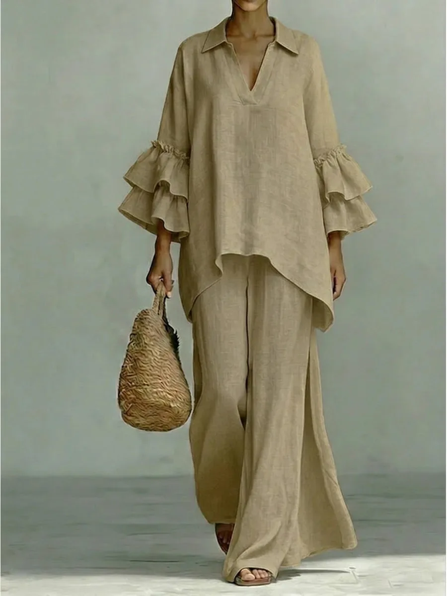 Women Fashion 2 Piece Set Solid V Neck Blouse & Vintage High Elastic Waist Trousers Suit Feamle Chic Lady Pants Sets Outfits
Women Fashion 2 Piece Set Solid V Neck Blouse & Vintage High Elastic Waist Trousers Suit Feamle Chic Lady Pants Sets Outfits