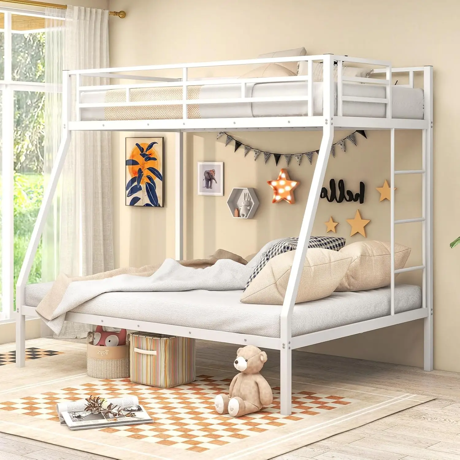 Bunk Bed Twin Over Full Size, Metal Bunk Bed with Ladder and Steel Frame Support, Space-Saving Triple Bunk Bed for Boys Girls Ad
Bunk Bed Twin Over Full Size, Metal Bunk Bed with Ladder and Steel Frame Support, Space-Saving Triple Bunk Bed for Boys Girls Ad