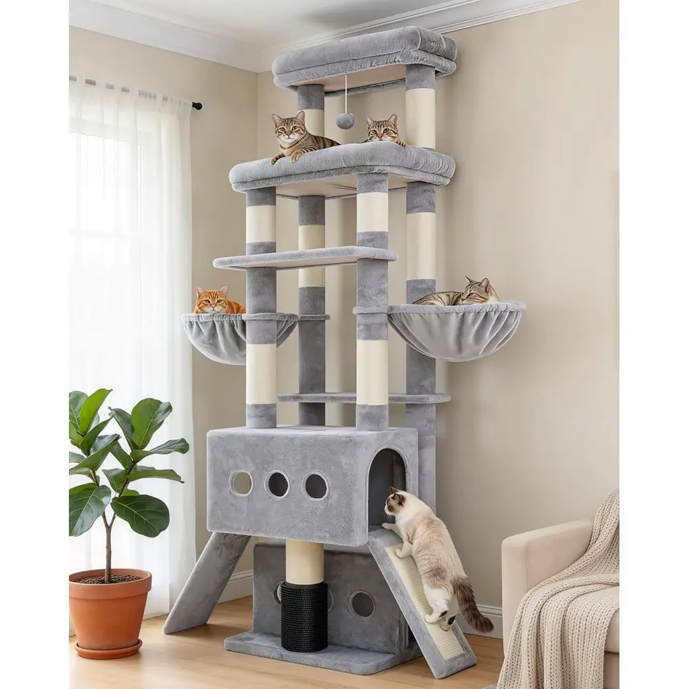 Когтеточка-башня Hey-Cat, 71,5 дюймов, с очень большой платформой, 2 уютными домиками, 2 гамаками и досками для царапания, Multi-L
Когтеточка-башня Hey-Cat, 71,5 дюймов, с очень большой платформой, 2 уютными домиками, 2 гамаками и досками для царапания, Multi-L