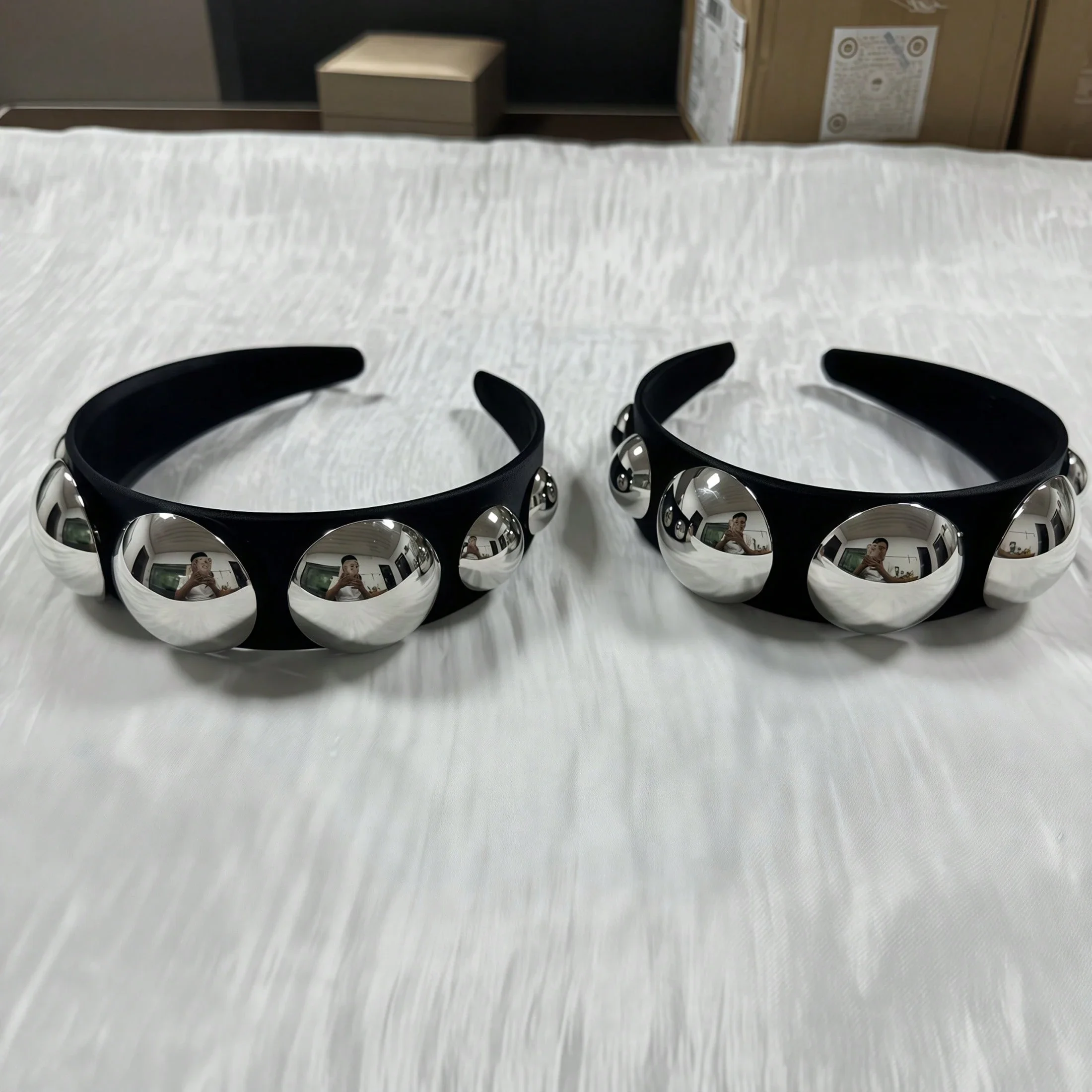 Fashionable Black Headbands With Metallic Dome Studs For Women
Fashionable Black Headbands With Metallic Dome Studs For Women