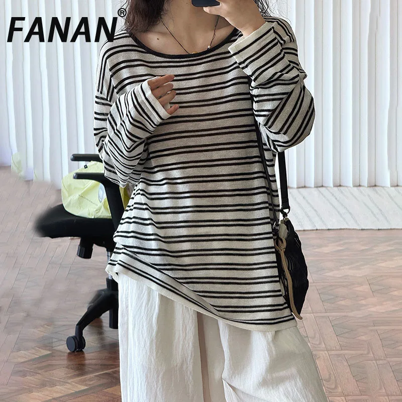 FANAN Vintage Striped Contrast Color Sunscreen T-shirt For Women Round Neck Long Sleeve Minimalism Tops Female 2025 Summer New
FANAN Vintage Striped Contrast Color Sunscreen T-shirt For Women Round Neck Long Sleeve Minimalism Tops Female 2025 Summer New