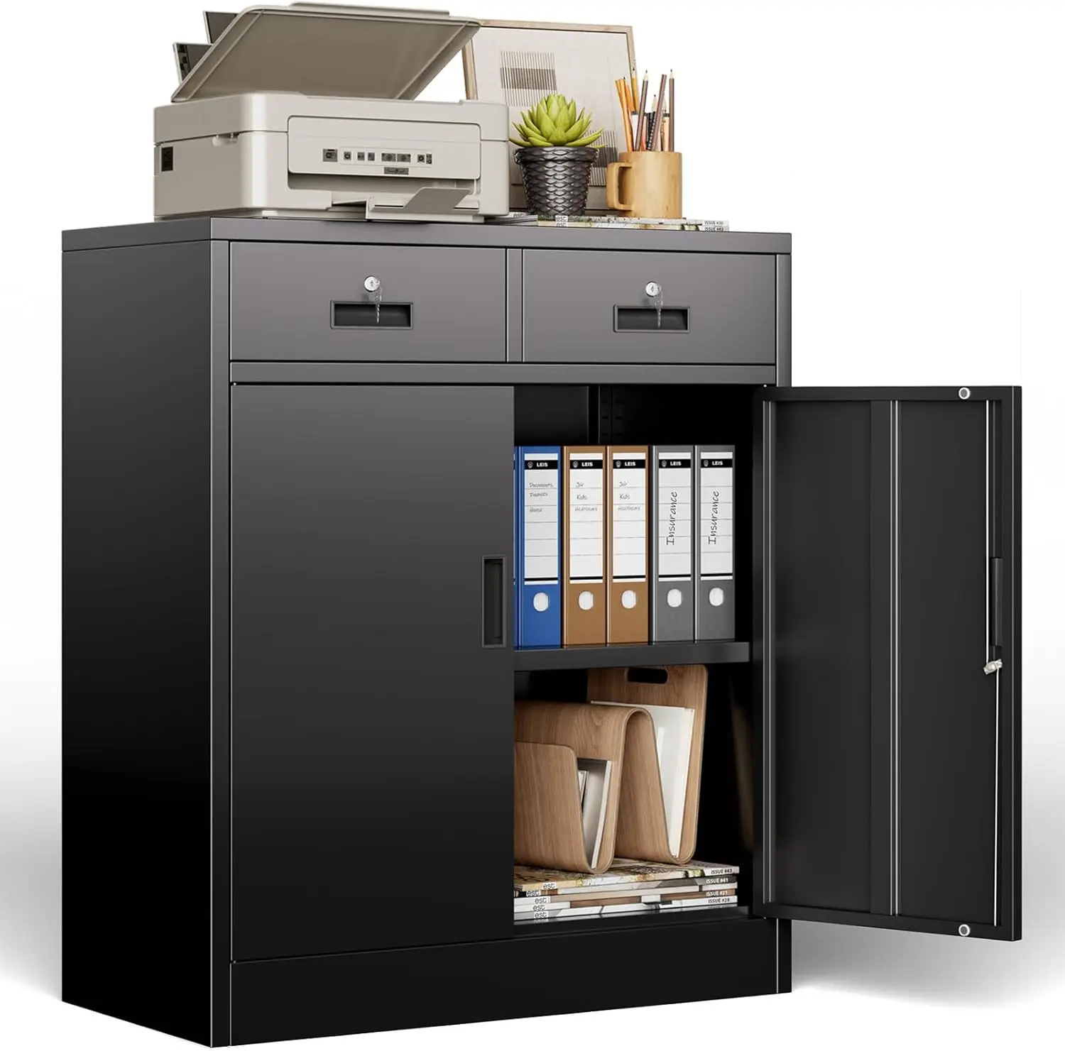 36 H Metal Storage Cabinet with 2 Lockable Drawers and 2 Lockable Doors, Black Locking Cabinet with Adjustable Shelf, Met
36 H Metal Storage Cabinet with 2 Lockable Drawers and 2 Lockable Doors, Black Locking Cabinet with Adjustable Shelf, Met