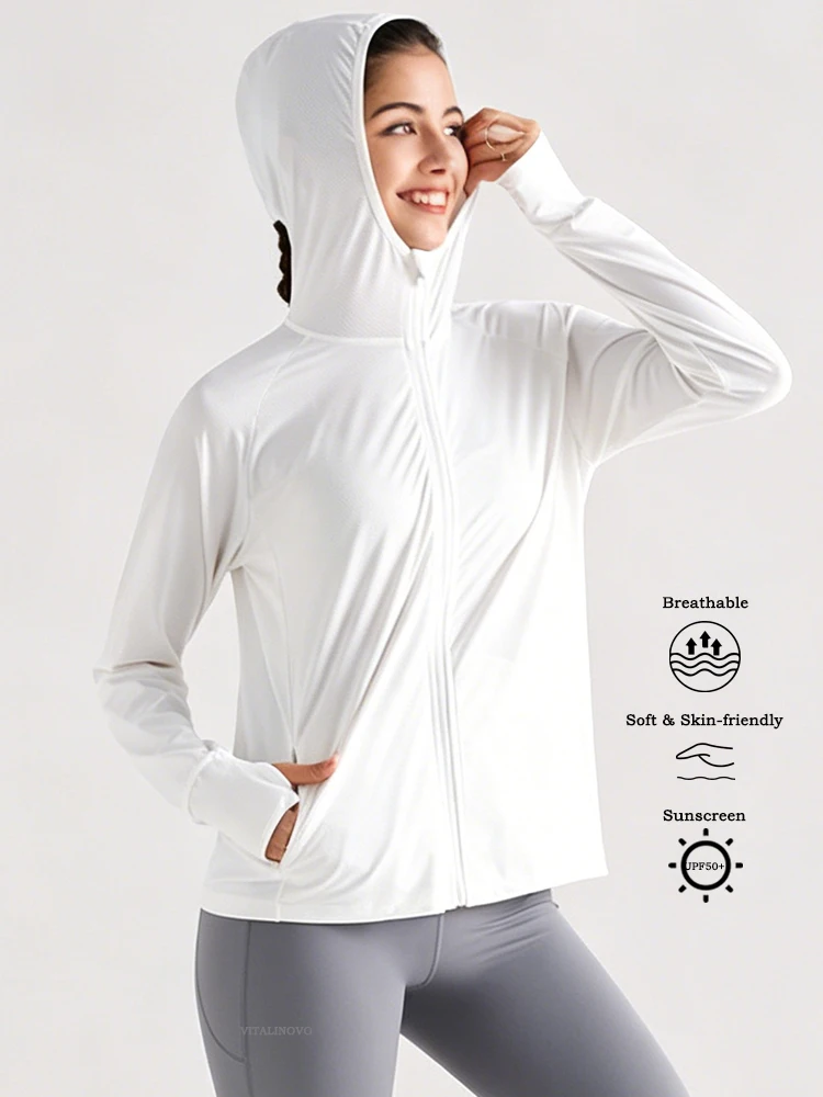 VITALINOVO Women's UPF 50+ Sun Protection Hoodie Jacket Lightweight Long Sleeve Sun Shirt for Women with Pocket Hiking Outdoor
VITALINOVO Women's UPF 50+ Sun Protection Hoodie Jacket Lightweight Long Sleeve Sun Shirt for Women with Pocket Hiking Outdoor
