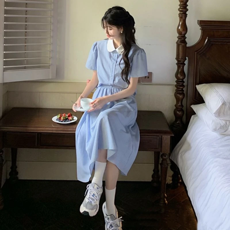 Summer New French Two Piece Set with Fresh Doll Neck Stripe Shirt Skirt Half Skirt Women's Set
Summer New French Two Piece Set with Fresh Doll Neck Stripe Shirt Skirt Half Skirt Women's Set