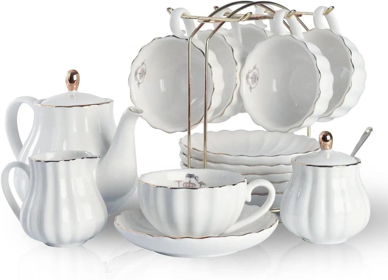 8-Piece Porcelain Tea Set with Teapot, Cups & Saucers, British Royal Style, 8 OZ
8-Piece Porcelain Tea Set with Teapot, Cups & Saucers, British Royal Style, 8 OZ
