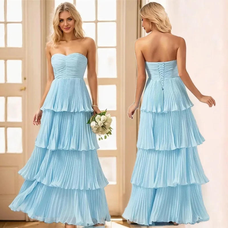A Line Chiffon Pleat Tiered Evening Bridesmaid Dresses Wedding Party Formal Prom Birthday Cocktail Floor Length Lace Up
A Line Chiffon Pleat Tiered Evening Bridesmaid Dresses Wedding Party Formal Prom Birthday Cocktail Floor Length Lace Up