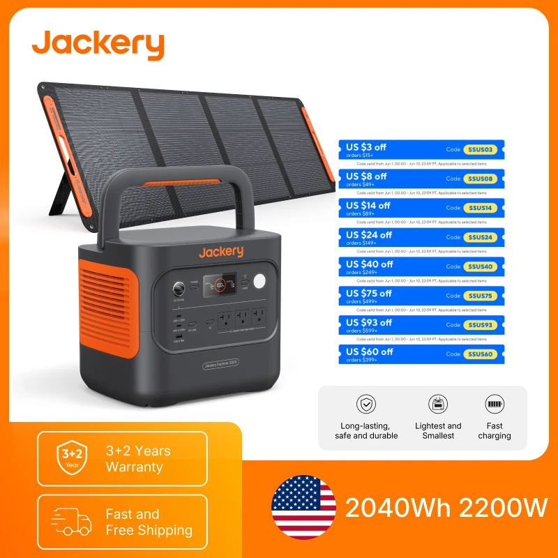 Jackery Explorer 2000v2 Portable Power Station with 200W Solar Panel,Solar Generator for Camping, Hiking, and Outdoor Energy Use
Jackery Explorer 2000v2 Portable Power Station with 200W Solar Panel,Solar Generator for Camping, Hiking, and Outdoor Energy Use