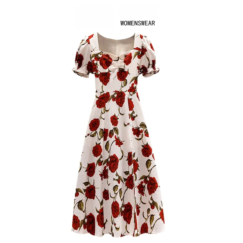 Summer Women's Floral Print Chiffon Dress High Waist A-Line Short Sleeve Mid-Length Square Collar Zipper Back Slimming Dress
Summer Women's Floral Print Chiffon Dress High Waist A-Line Short Sleeve Mid-Length Square Collar Zipper Back Slimming Dress