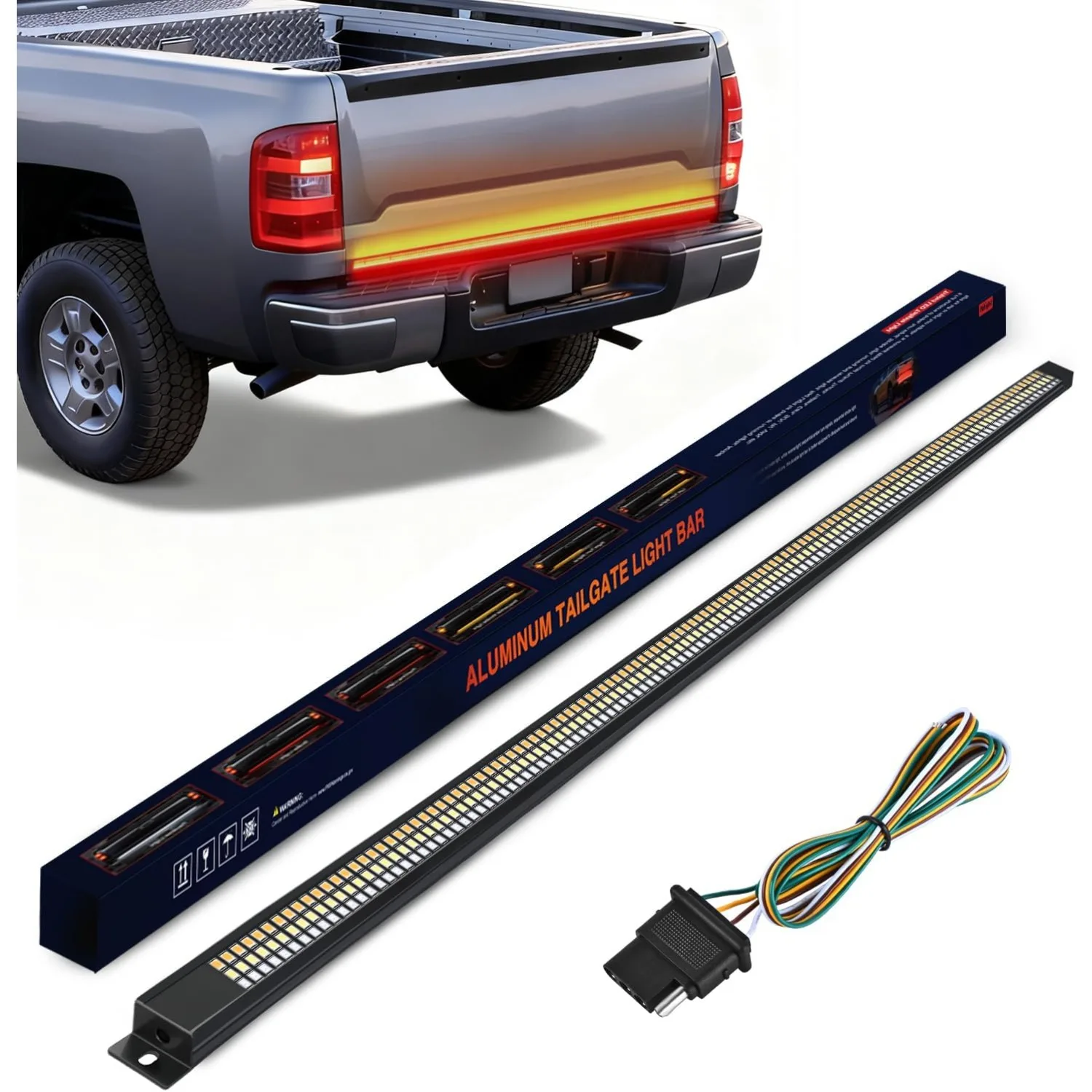 Nilight Truck Tailgate Light Strip 60" Aluminum Frame Triple Row 1200 LED Strip with Red Running Brake Lights White Reverse Light Amber Sequential Turn Signals Strobe Lights
Nilight Truck Tailgate Light Strip 60" Aluminum Frame Triple Row 1200 LED Strip with Red Running Brake Lights White Reverse Light Amber Sequential Turn Signals Strobe Lights