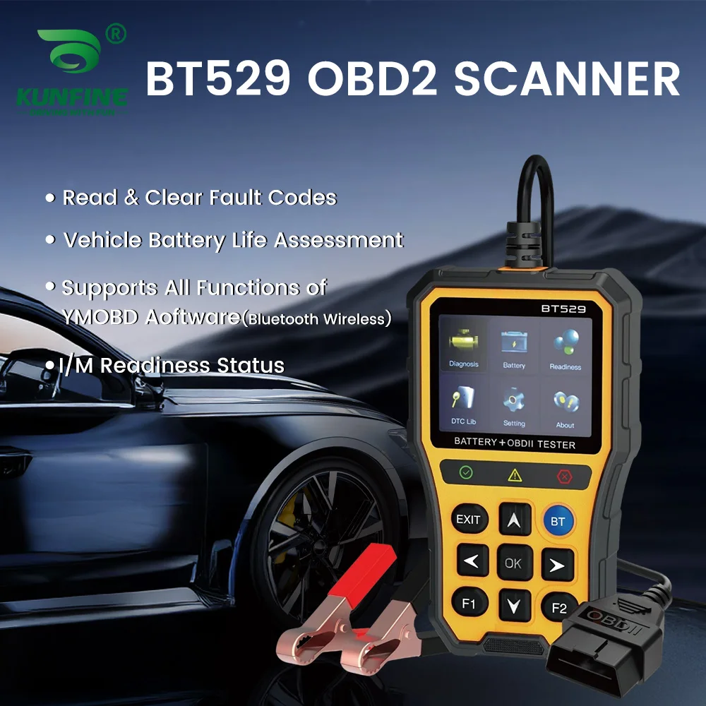 BT529 2-in-1 OBD2 Scanner Car Battery Tester 12V Automotive Fault Code Reader with Battery Health Cranking Charging System Test
BT529 2-in-1 OBD2 Scanner Car Battery Tester 12V Automotive Fault Code Reader with Battery Health Cranking Charging System Test