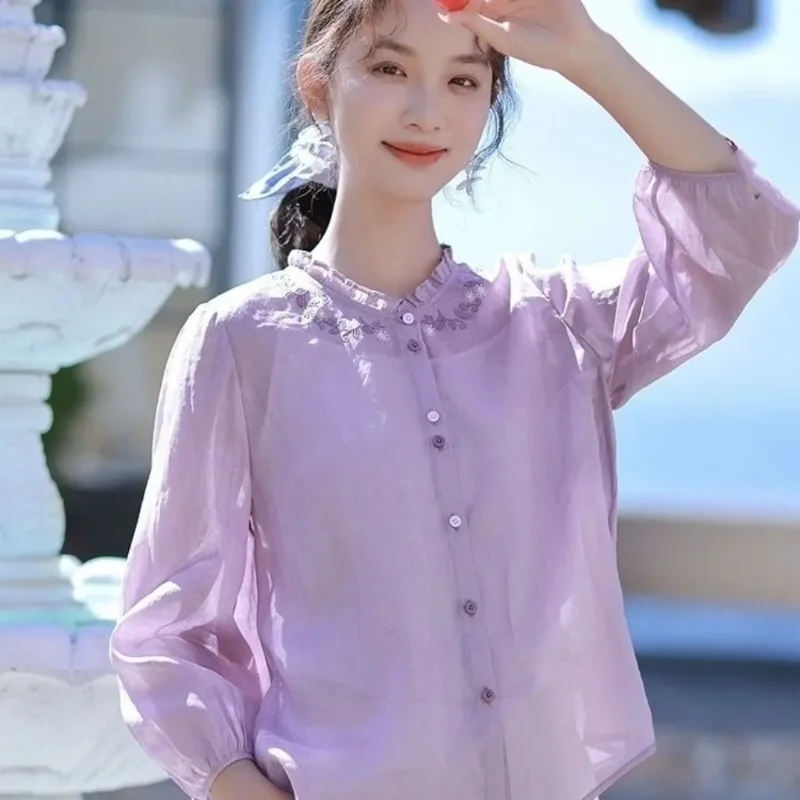 Women's Purple Embroidered Cotton Blouse Long Sleeve Loose Casual Spring Shirt
Women's Purple Embroidered Cotton Blouse Long Sleeve Loose Casual Spring Shirt