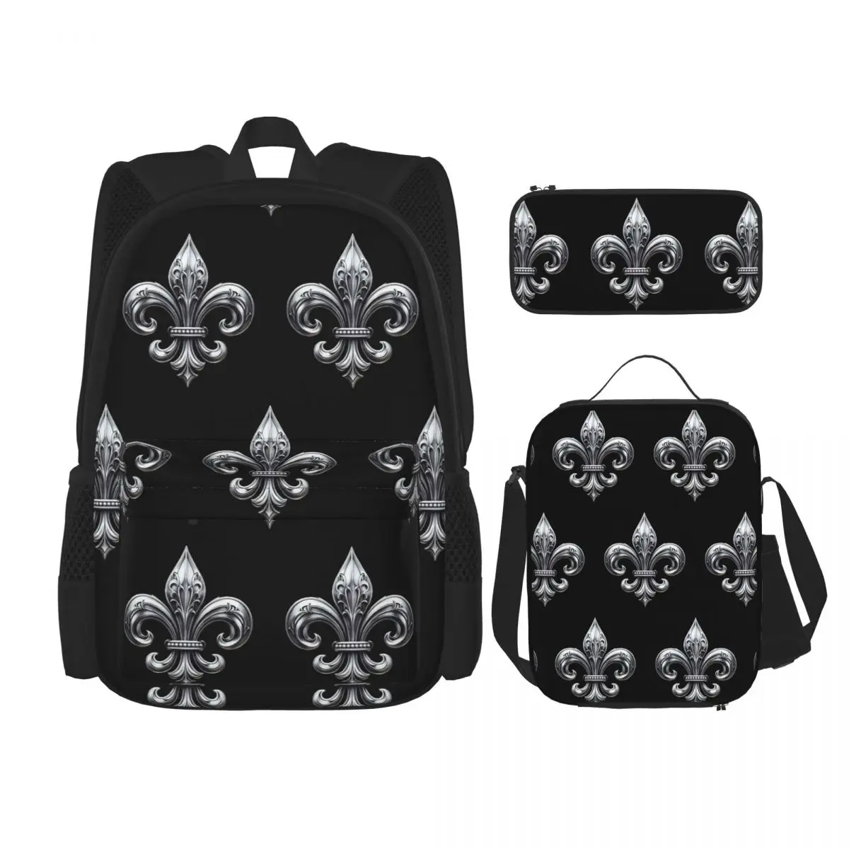 Fleur De Lys Silver Symbol Backpacks Kids Bookbag School Bags Rucksack Lunch Bag Pen Bag Three-Piece Set
Fleur De Lys Silver Symbol Backpacks Kids Bookbag School Bags Rucksack Lunch Bag Pen Bag Three-Piece Set