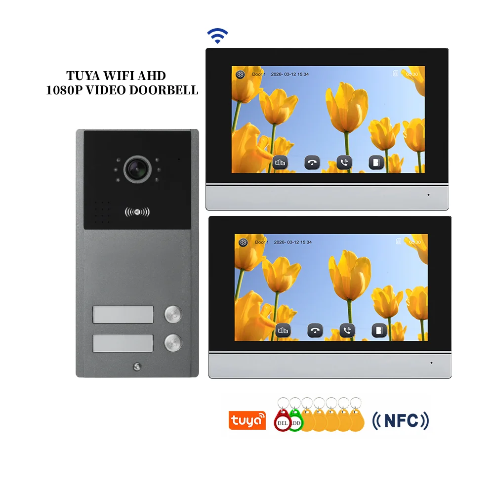 WiFi Tuya Smart Video Door Phone 7inch 1080P Video Intercom System RFID Unlock Video Doorbell For 2 Units Building Security
WiFi Tuya Smart Video Door Phone 7inch 1080P Video Intercom System RFID Unlock Video Doorbell For 2 Units Building Security
