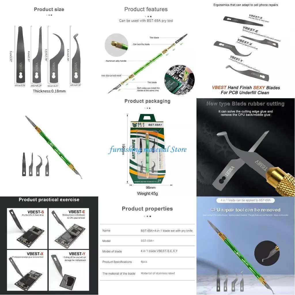 Y5GD 4 IN 1 CPU Disassemble Maintenance Knife For Phone NAND CHIP IC Remove Rework Blade
Y5GD 4 IN 1 CPU Disassemble Maintenance Knife For Phone NAND CHIP IC Remove Rework Blade