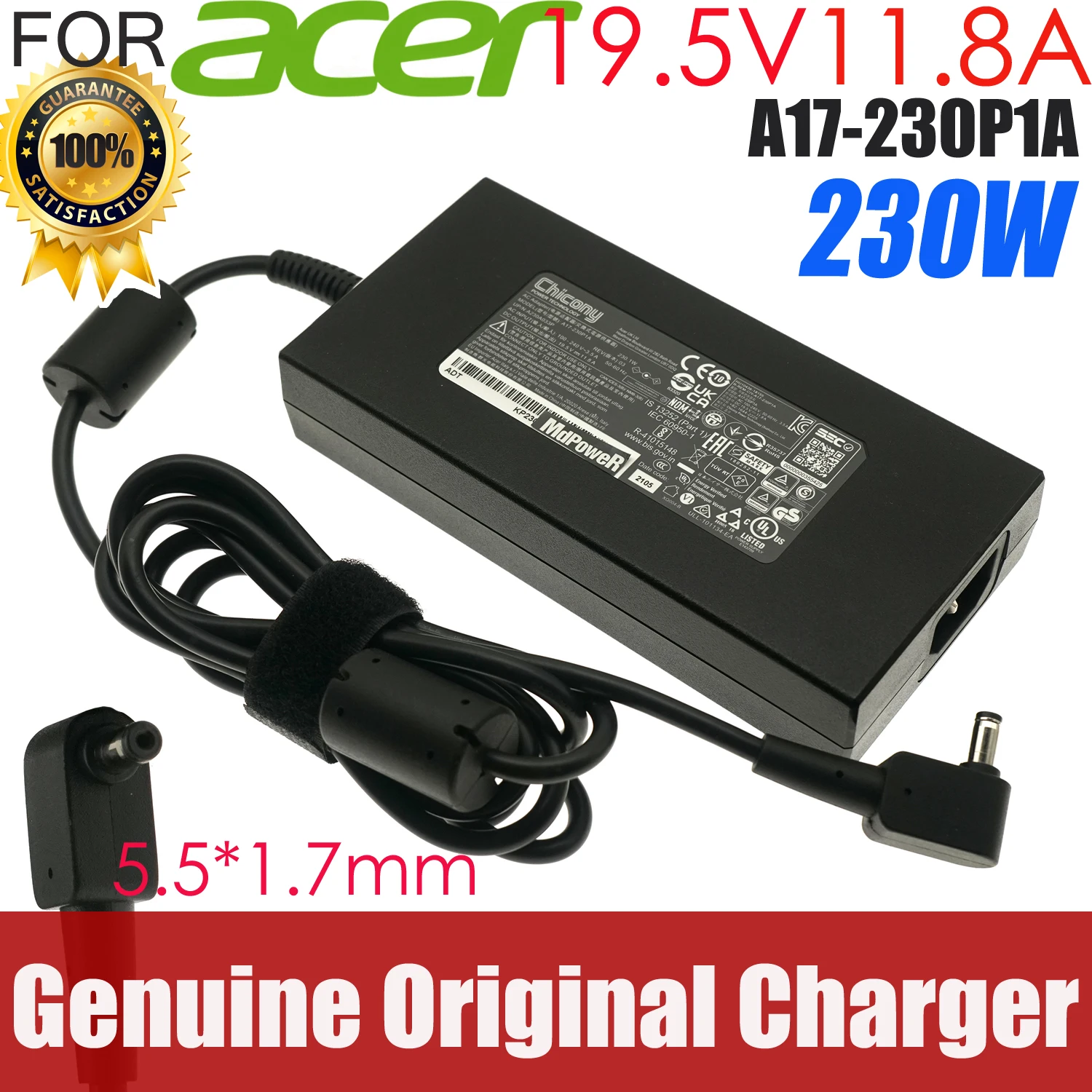 Genuine Chicony 19.5V 11.8A 230W A17-230P1A AC Adapter For Acer Predator Triton 500 PT515-52-73L3 Gaming Laptop Power Supply
Genuine Chicony 19.5V 11.8A 230W A17-230P1A AC Adapter For Acer Predator Triton 500 PT515-52-73L3 Gaming Laptop Power Supply