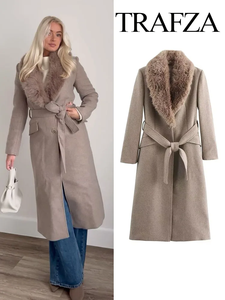 TRAFZA Autumn Woman New Fashion Fur Collar Belt Decorate Jacket Coat Woman Winter Chic Long Sleeve Pocket Casual Outerwears
TRAFZA Autumn Woman New Fashion Fur Collar Belt Decorate Jacket Coat Woman Winter Chic Long Sleeve Pocket Casual Outerwears