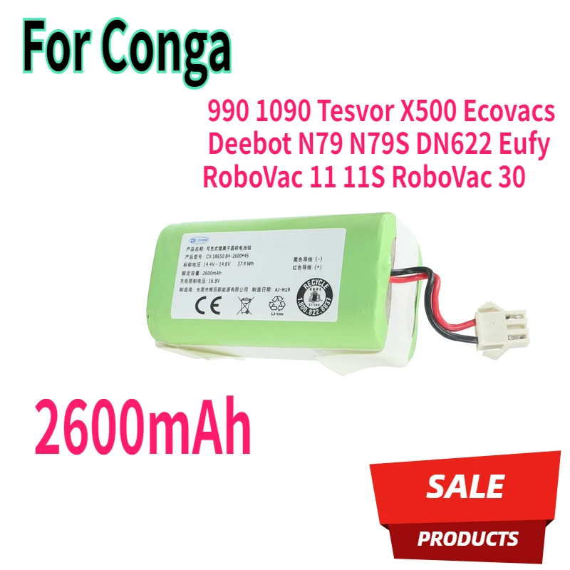 Литий-ионный аккумулятор 14,4 В для Conga 990 1090 Tesvor X500 Ecovacs Deebot N79 N79S DN622 Eufy RoboVac 11 11S RoboVac 30
Литий-ионный аккумулятор 14,4 В для Conga 990 1090 Tesvor X500 Ecovacs Deebot N79 N79S DN622 Eufy RoboVac 11 11S RoboVac 30