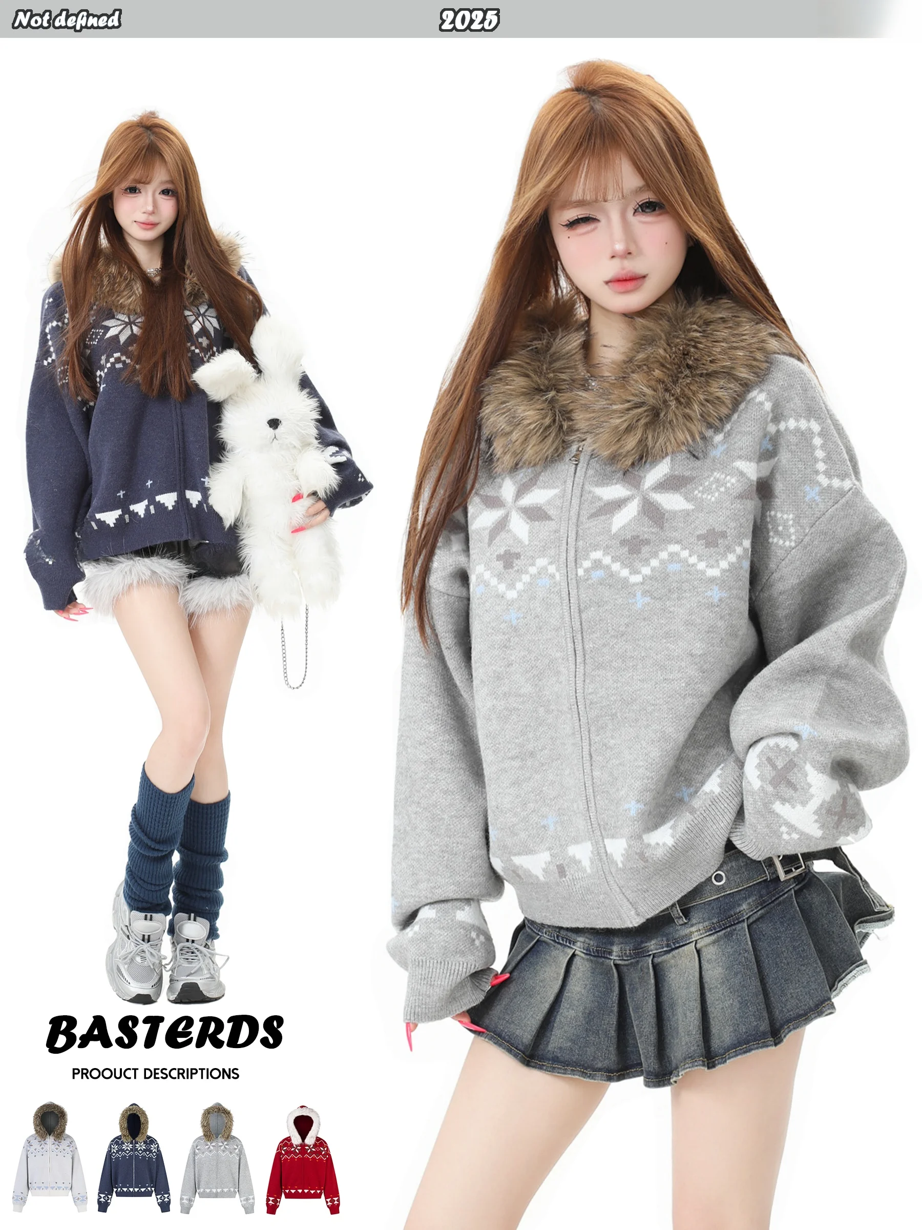 Basterds Vintage Knitted Sweater Women's Autumn Winter Open Cardigan Coat with Detachable Fur Collar Comfortable Loose Fit
Basterds Vintage Knitted Sweater Women's Autumn Winter Open Cardigan Coat with Detachable Fur Collar Comfortable Loose Fit
