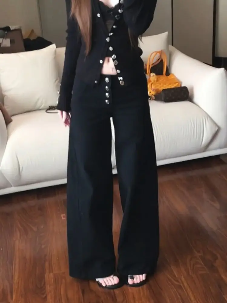 Retro American Design Waed High Street Wide Leg Jeans Women's Loose Fitting Floor Length Pants Straight Cut Pure Color
Retro American Design Waed High Street Wide Leg Jeans Women's Loose Fitting Floor Length Pants Straight Cut Pure Color