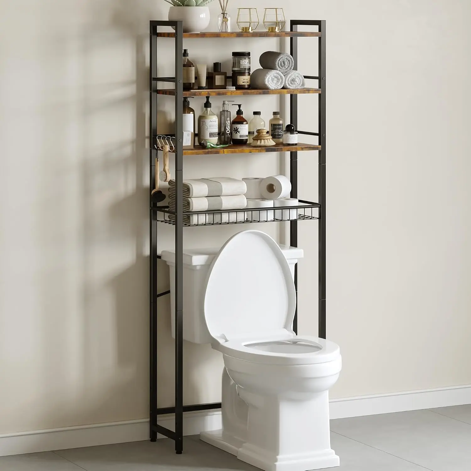 Over The Toilet Storage Rack, Bathroom Organizer with 3 Shelves & Basket, Space Saver Over Toilet Shelf with Adjustable Hooks
Over The Toilet Storage Rack, Bathroom Organizer with 3 Shelves & Basket, Space Saver Over Toilet Shelf with Adjustable Hooks