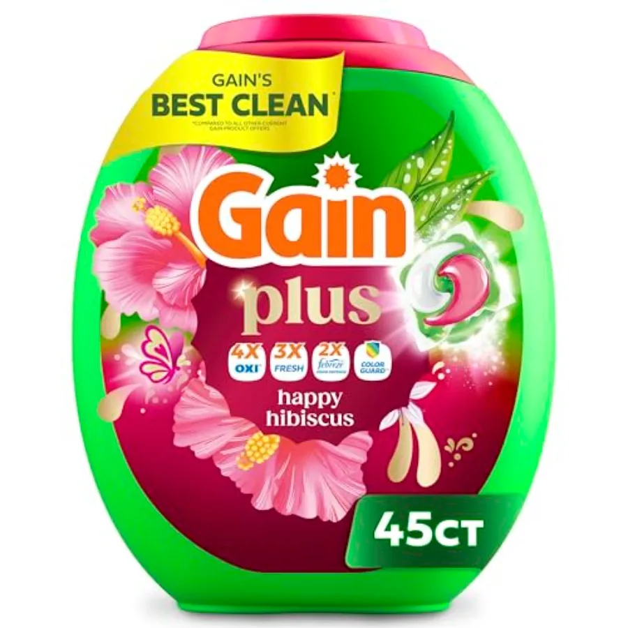 Gain Plus Flings Liquid Washing Detergent Pods, Gain's Best Clean, All-In-One, Happy Hibiscus Scent Laundry Pacs, 45 Count Pack
Gain Plus Flings Liquid Washing Detergent Pods, Gain's Best Clean, All-In-One, Happy Hibiscus Scent Laundry Pacs, 45 Count Pack
