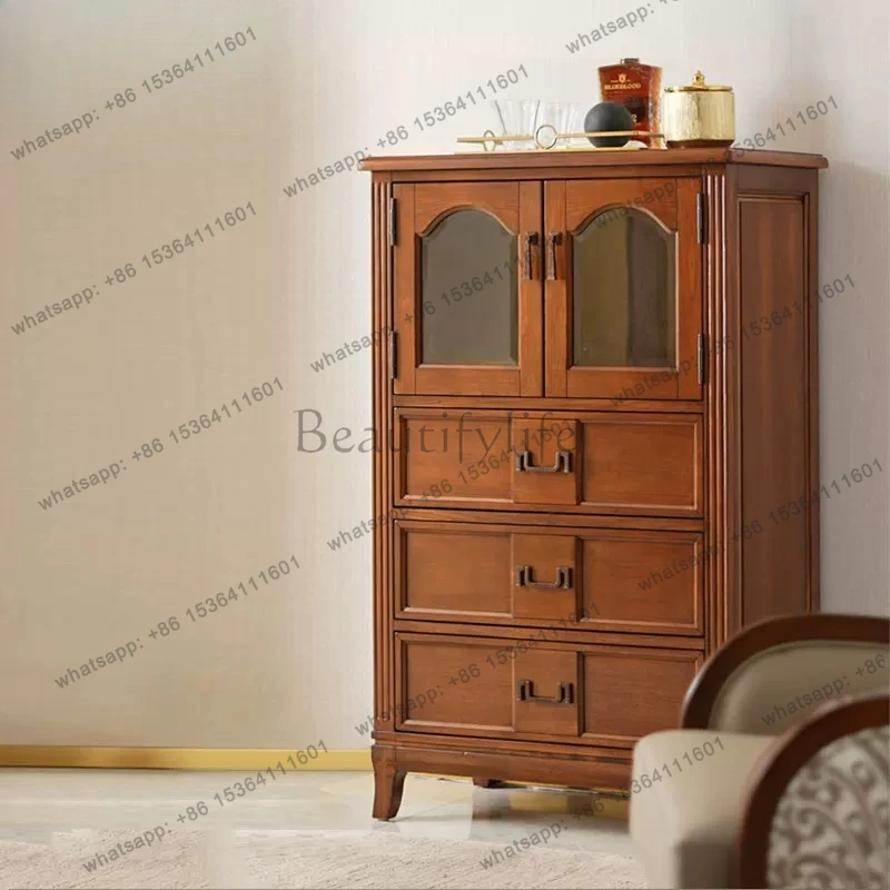 Solid wood chest, living room double door with drawers, bedroom retro storage cabinet
Solid wood chest, living room double door with drawers, bedroom retro storage cabinet