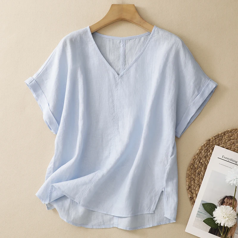 Spring Summer 2026 Women's Loose Cotton Linen Base Shirt Thin Short Sleeve V-neck T-shirt Comfortable Breathable Lazy Style Top
Spring Summer 2026 Women's Loose Cotton Linen Base Shirt Thin Short Sleeve V-neck T-shirt Comfortable Breathable Lazy Style Top