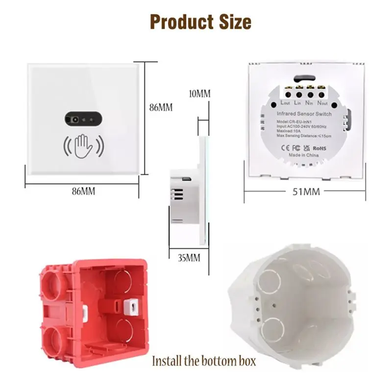 ABFS Wall Smart Light Switch Infrare IR Sensor No Need Touch Glass Screen Panel Electrical Power on Off Lamp EU Plug
ABFS Wall Smart Light Switch Infrare IR Sensor No Need Touch Glass Screen Panel Electrical Power on Off Lamp EU Plug