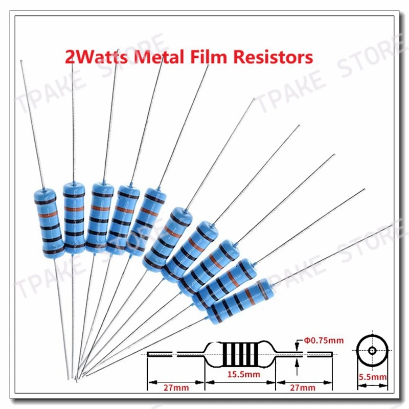 50pcs 2Watts Metal Film Resistors 1% 1.2 1.5 1.8 2 2.2 2.4 2.7 3 3.3 3.6 3.9 4.3 4.7 5.1 5.6 6.2 6.8 7.5 8.2 9.1 K M R E Ohm
50pcs 2Watts Metal Film Resistors 1% 1.2 1.5 1.8 2 2.2 2.4 2.7 3 3.3 3.6 3.9 4.3 4.7 5.1 5.6 6.2 6.8 7.5 8.2 9.1 K M R E Ohm
