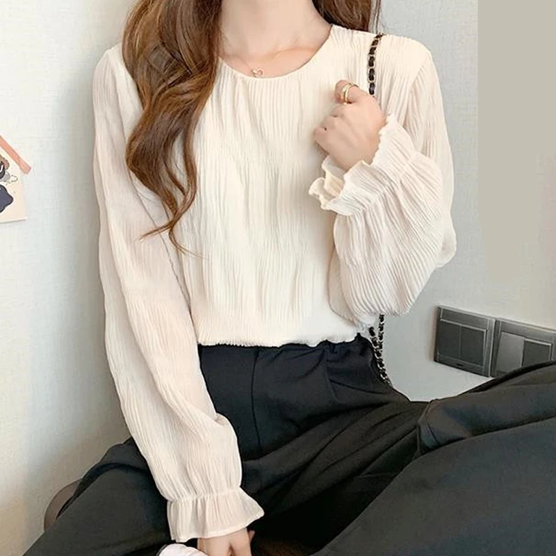 Korean Fashion Simple Chiffon Blouse Women Slim Pleated Women Shirt Elegant Tops Loose Long Sleeve Women Clothing Blusas 27035
Korean Fashion Simple Chiffon Blouse Women Slim Pleated Women Shirt Elegant Tops Loose Long Sleeve Women Clothing Blusas 27035