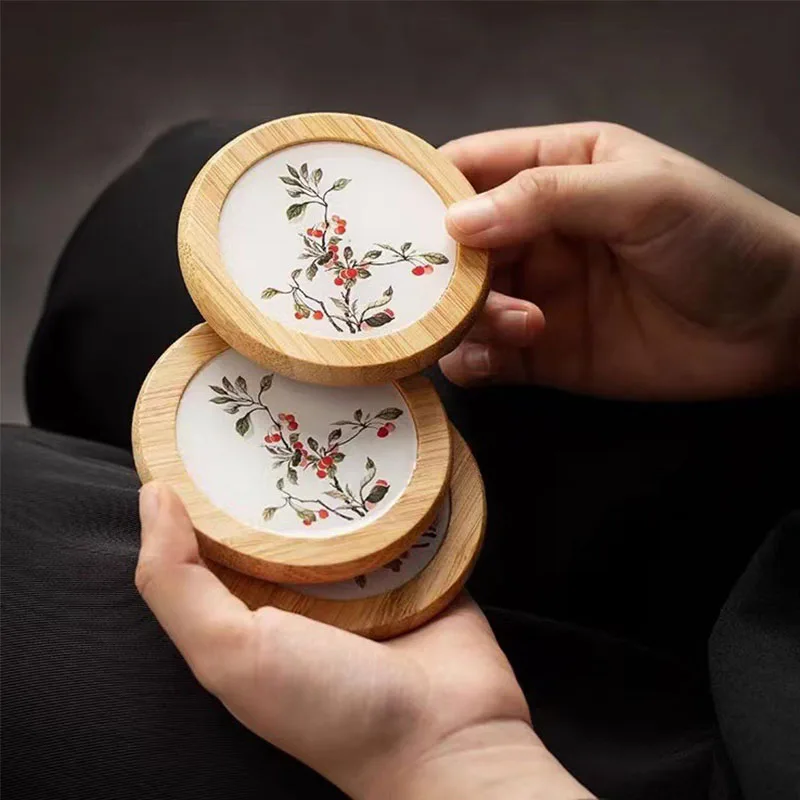 Bamboo Cup Coasters, Heat Insulation, Anti Slip Pads, Cherry Painted Tea Trays, Round Mats, Household, Office Ceremony
Bamboo Cup Coasters, Heat Insulation, Anti Slip Pads, Cherry Painted Tea Trays, Round Mats, Household, Office Ceremony