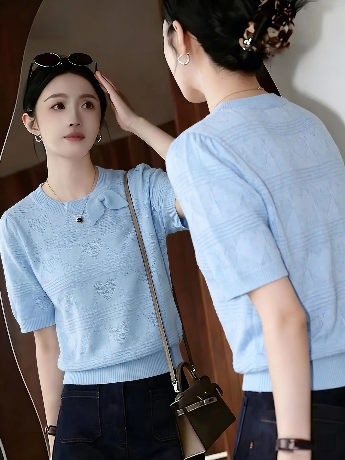 Fashionable Knitted Top Skin-friendly Short Sleeve All-match Design Summer European Style Soft And Comfortable Overhead Shirt
Fashionable Knitted Top Skin-friendly Short Sleeve All-match Design Summer European Style Soft And Comfortable Overhead Shirt