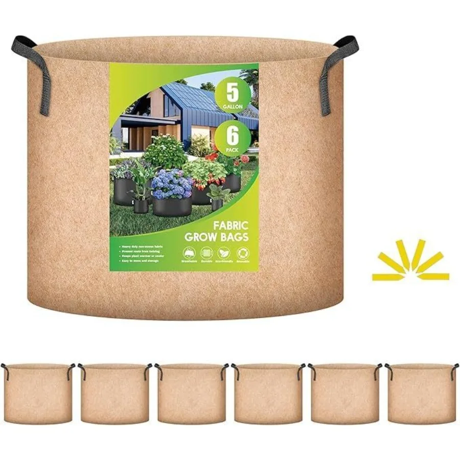 Plant Grow Bag 5 Gallon 6Pack Heavy Duty Fabric Pots 300g Thick Nonwoven Fabric Containers Aeration with Nylon Handles for Plan
Plant Grow Bag 5 Gallon 6Pack Heavy Duty Fabric Pots 300g Thick Nonwoven Fabric Containers Aeration with Nylon Handles for Plan